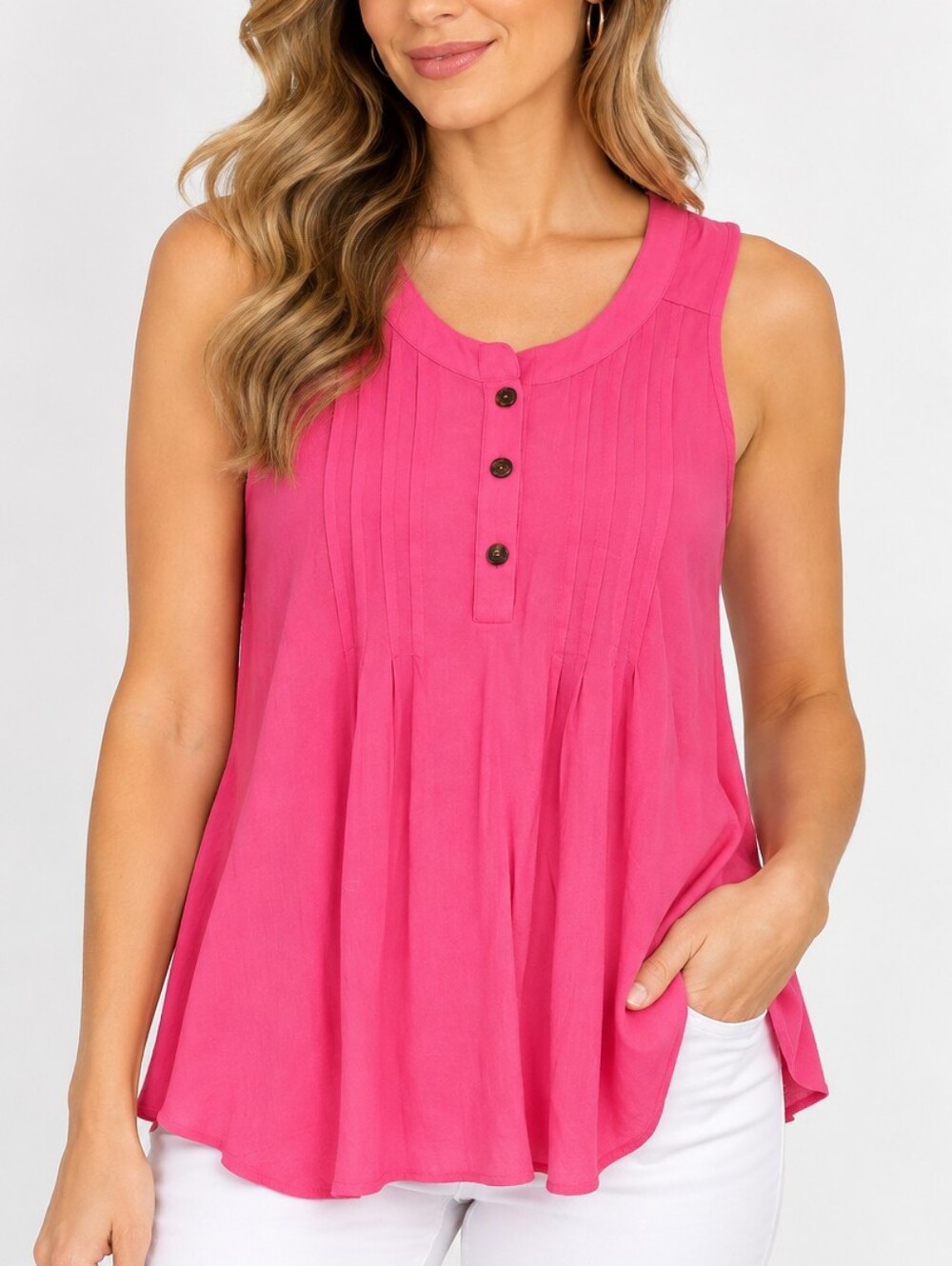 TIME LINE Hot Pink Pleated Sleeveless Blouse – Small